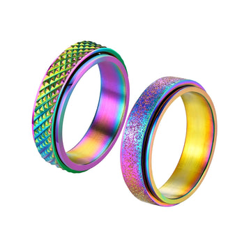 Hothink Anxiety Rings Fidget Rings For Women Spinner Rings For Teen Girls 4Pcs 6Mm Rainbow Titanium Steel Rings Size 5-11 (Rainb