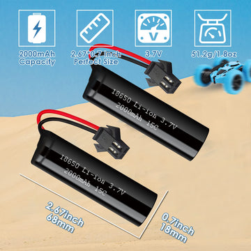 VICMILE 3.7V 2000mah Li-ion Battery 2Pack with 2 USB Chargers SM-2P Plug 15C RC Recgargeble Battery Compatible with DE45 DE42 Re