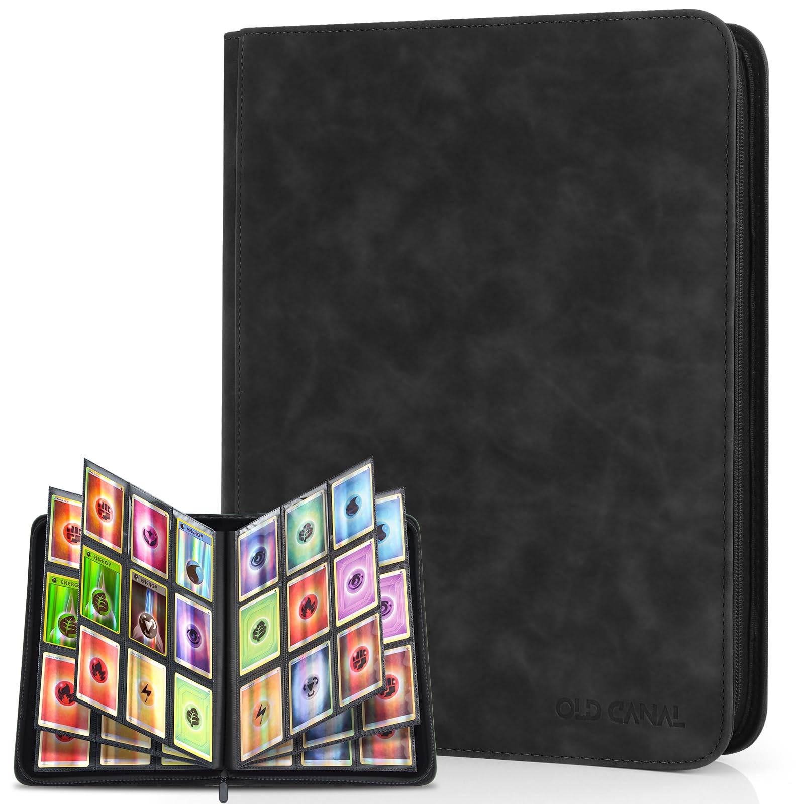Old Canal Trading Card Binder  9 Pocket Card Album Folder Hold Up to 540 Cards  enhanced and Durable Zipper Binder  Cards Holder Album for MTG  TCG  Baseball Cards  Football Cards  Game Cards (Black)