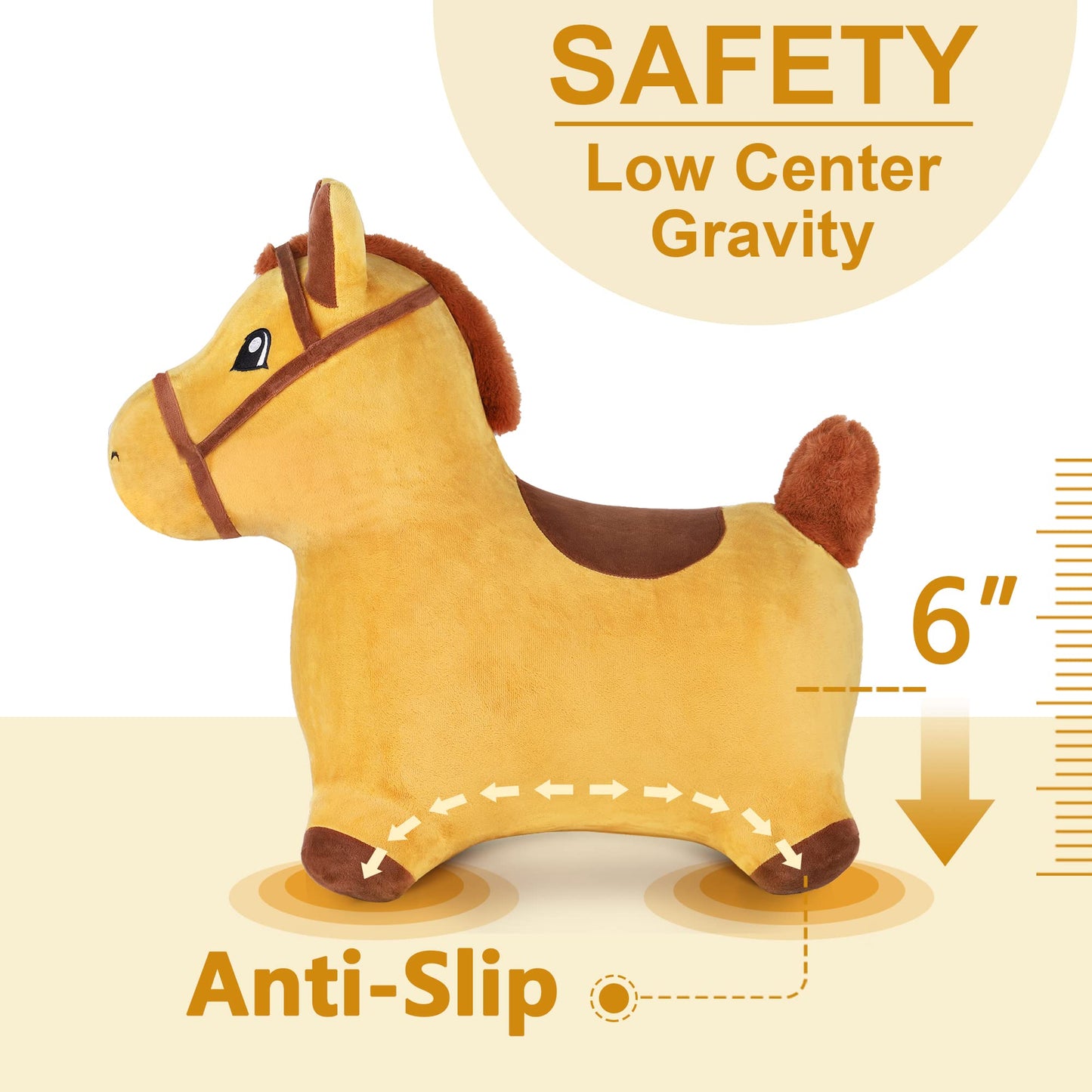 iPlay, iLearn Bouncy Pals Hopping Horse Toy - Inflatable Plush Ride-On Bouncer, Large, Yellow, Model RI-HOYE-049-B for Toddlers 18 Months