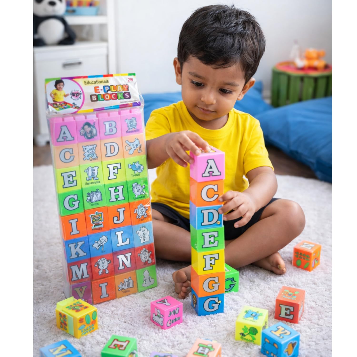 Moohfat Stacking Building Blocks, Stem, Building Block Construction Set, Toys For Kids, Alphabet Blocks For Kids Learning, Abc B