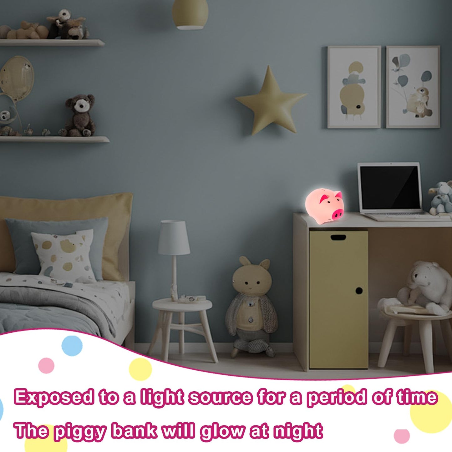 Girls Piggy Bank For Kids, Light Pink Plastic Piggy Bank Toy Cute, Unbreakable Piggie Bank Child, Toddler Money Bank Practical Money Saving Alcancia Luminous For Birthday, Christmas, Baby Shower