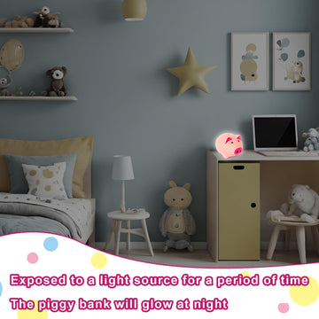 Girls Piggy Bank For Kids, Light Pink Plastic Piggy Bank Toy Cute, Unbreakable Piggie Bank Child, Toddler Money Bank Practical Money Saving Alcancia Luminous For Birthday, Christmas, Baby Shower