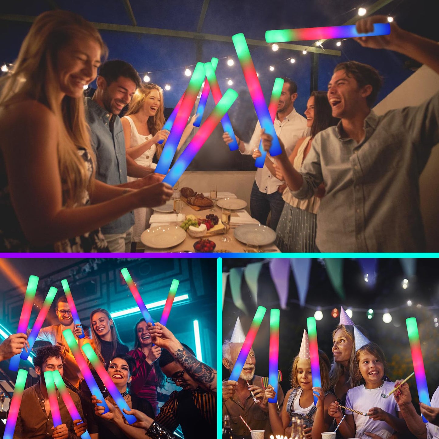 Honlyne100 Pcs Foam Glow Sticks, Bulk Glow Sticks With 3 Modes Colorful Flashing, Led Light Sticks, Glow In Dark Party Supplies