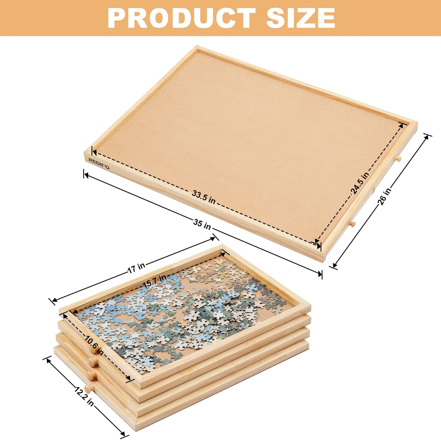 Redipo 1500 Pieces Wooden Jigsaw Puzzle Board With 4 Drawers For Storing Puzzles, 26    X 35    Large Portable Jigsaw Puzzle Tab