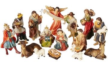 Faithful Treasure 15-Piece Complete 4' Christmas Nativity Set | Tabletop Nativity Figurines | Nativity Scene With Figures Of Baby Jesus, Angel, Holy Family, Wise Men, Peasants, And Animals