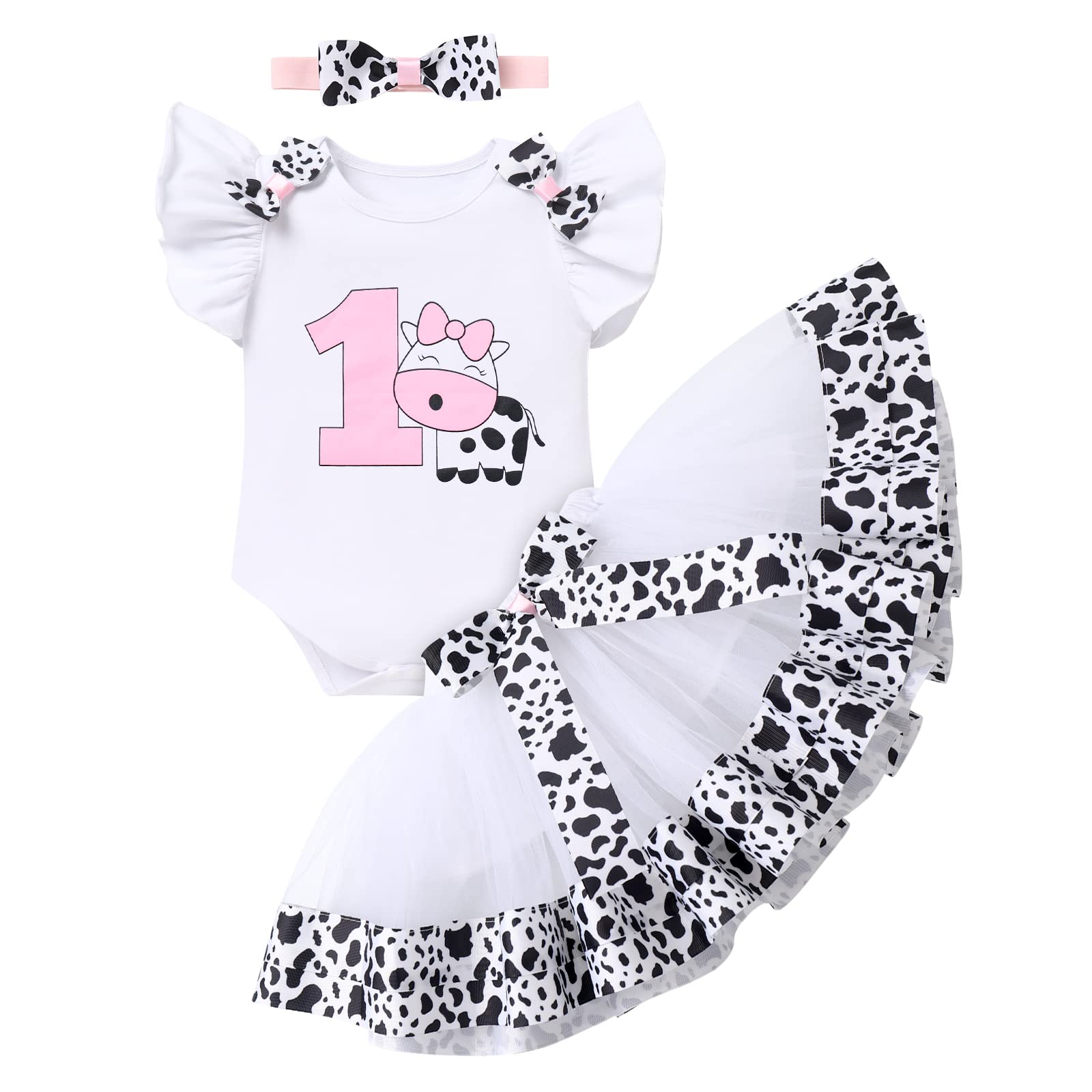 Farm Animals 1St Birthday Outfit Girls Baby Cake Smash Romper Tutu Skirt Headband First Cow Theme Farm Birthday Party Supplies Decorations Photo Shoot My 1St Rodeo Birthday Western Cowgirl White 1T
