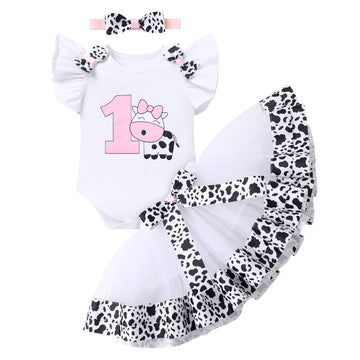 Farm Animals 1St Birthday Outfit Girls Baby Cake Smash Romper Tutu Skirt Headband First Cow Theme Farm Birthday Party Supplies Decorations Photo Shoot My 1St Rodeo Birthday Western Cowgirl White 1T