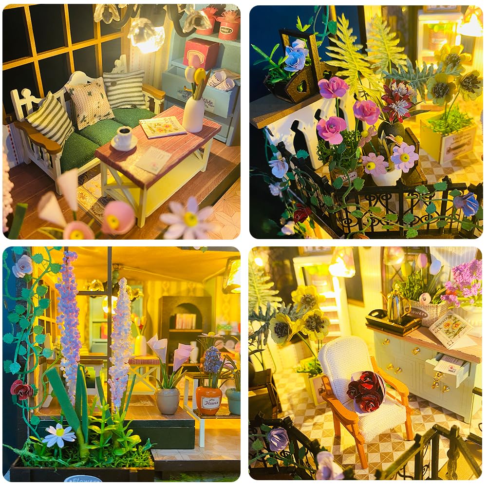 DIY Miniature Dollhouse Kit, Mini House Making Kit with Furnitures and Light, Tiny House Kit to Build for Adults, Hobby Craft Gi