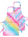 Wernnsai 2 Pack Mermaid Toddler Aprons - Rainbow Kids Art Aprons For Girls Toddler Paint Art Smock Waterproof Cooking Baking Painting Gardening Artist Chef Apron For Kids Age 2-5 Years