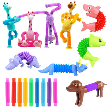 Kryfa Telescopic Suction Cup Giraffe Toy, Sucker Pop Tube Giraffe, Stretchy Giraffe Suction Toy, Animals Pop Tube Sensory Toy For Kids 4-8, 8-12 (18 Pcs)