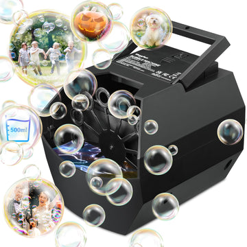Theefun Bubble Machine - 500ML Automatic Bubble Blower for Kids, Portable, Black, Model T29-6634N-10, Plug-in or Battery Operated