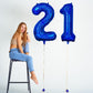 21St Birthday Balloons For Boys, Large Dark Blue Foil Number 21 Balloons, Navy Royal Blue Self Inflating Helium Globos Azules Ma