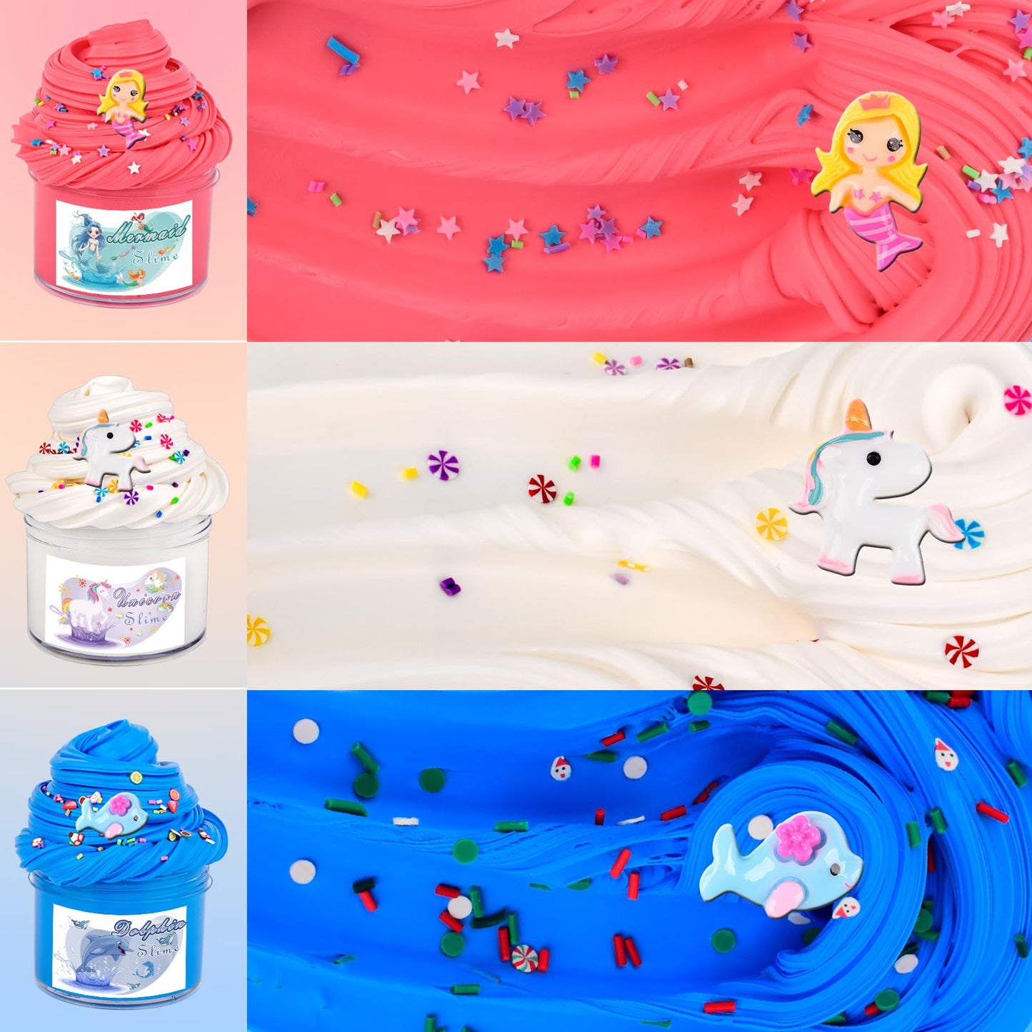 Unicorn Butter Slime,3 Pack Large-Capacity Slime, Slime Party Favors, Soft, Non-Sticky, Premium Diy Scented Slime For Boys Girls