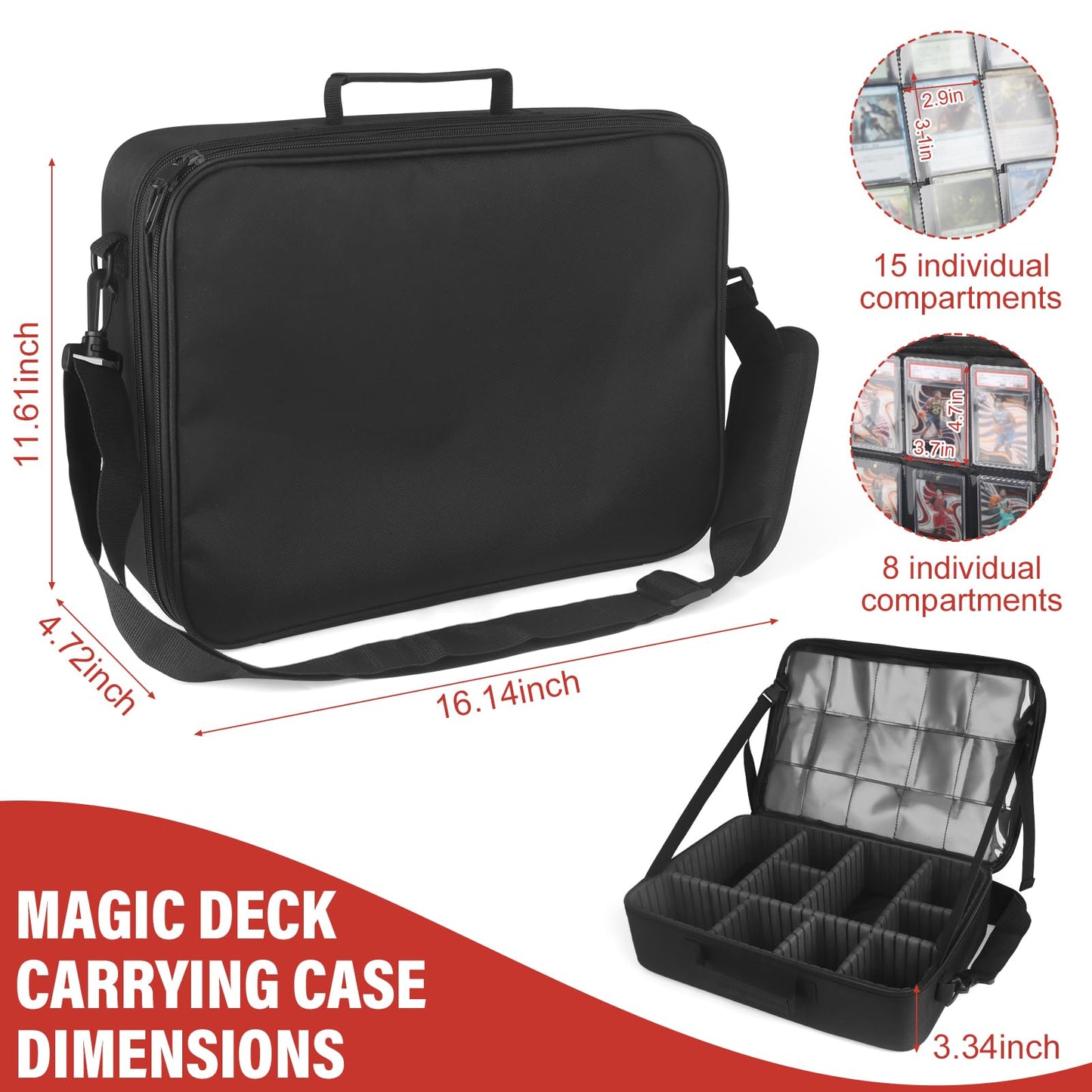 Xykzra MTG Bag Card Storage Box for 2000+ Cards 3-Layer Card Deck Box with Dividers and Shoulder Straps Trading Card Case Fits for MTG/TCG/Magic/Sports Cards - Black