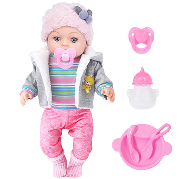 dollbie 12 Inch Baby Doll - 12 Lifelike Baby Doll with 3-Piece Outfits  4 Accessories & Feeding Playset - Realistic Rosy Cheeks & Blue Eyes  for Kids