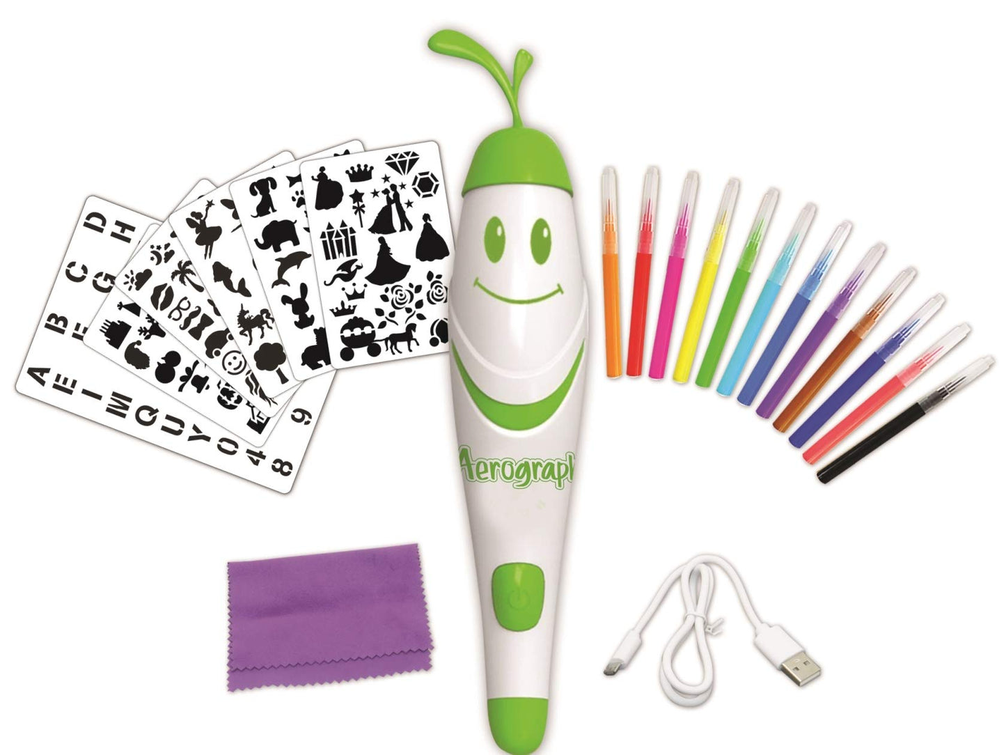 LEXIBOOK Aerograph Air Marker Sprayer, Spray Art Electric Airbrush Marker Set, Magic Pen Coloured Markers Stencils Children Toy