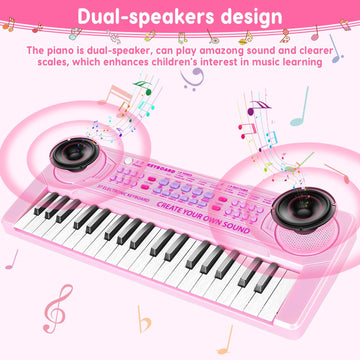 M Sanmersen Kids Piano Keyboard - 37 Keys Piano Toys For Kids Beginners Electronic Piano With Microphone Educational Musical Toy For 3 4 5 6 Year Old Boy Girls Gift