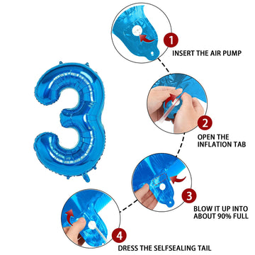 3 Number Balloon Blue 40 Inch Big Foil Mylar 3Rd Balloons For 3 Year Old Boy Girl Birthday Party Decorations Wedding Anniversary