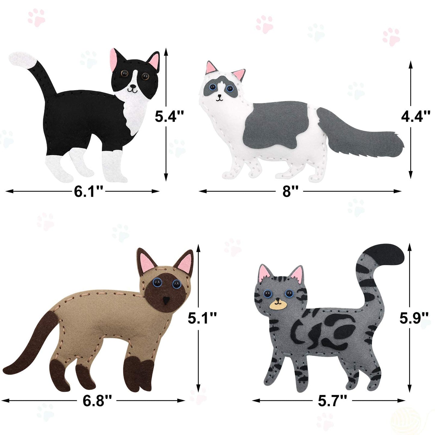 CiyvoLyeen Cat Sewing Kit for Kids - 12PCS Plush Toys Arts & Crafts Set, Animal Felt, Ideal for Ages 7-12, Learn to Sew