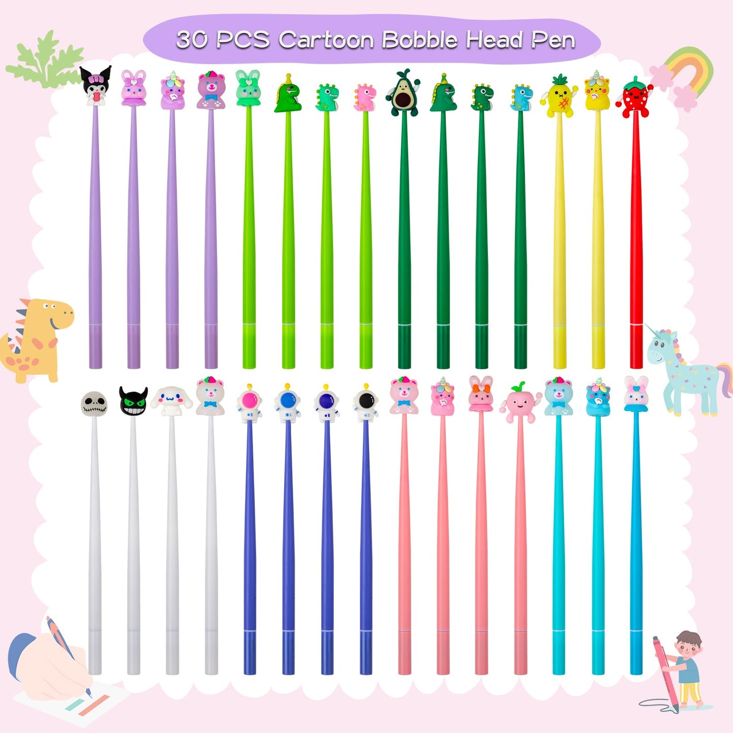PGPBW Squishy Pens for Kids, 30 Count, Black Silicone, Fun Stress Relief Bobblehead, Party Favors, Birthday Gifts