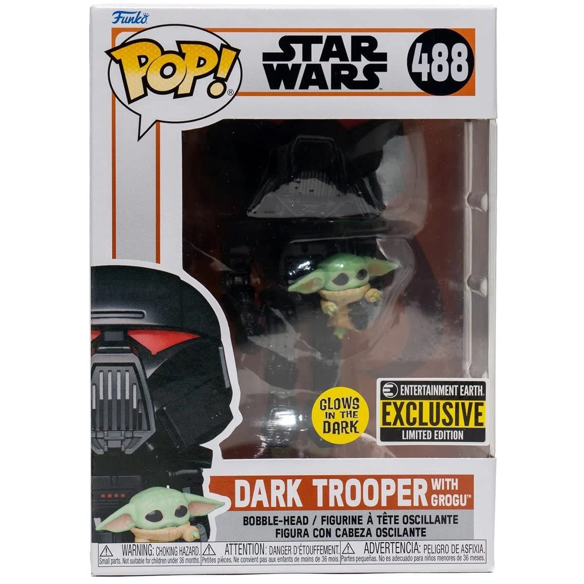 POP Star Wars: The Mandalorian - Dark Trooper Holding Grogu [The Child] Glow-in-The-Dark limited availability Funko Vinyl Figure (Bundled with Compatible Box Protector Case)