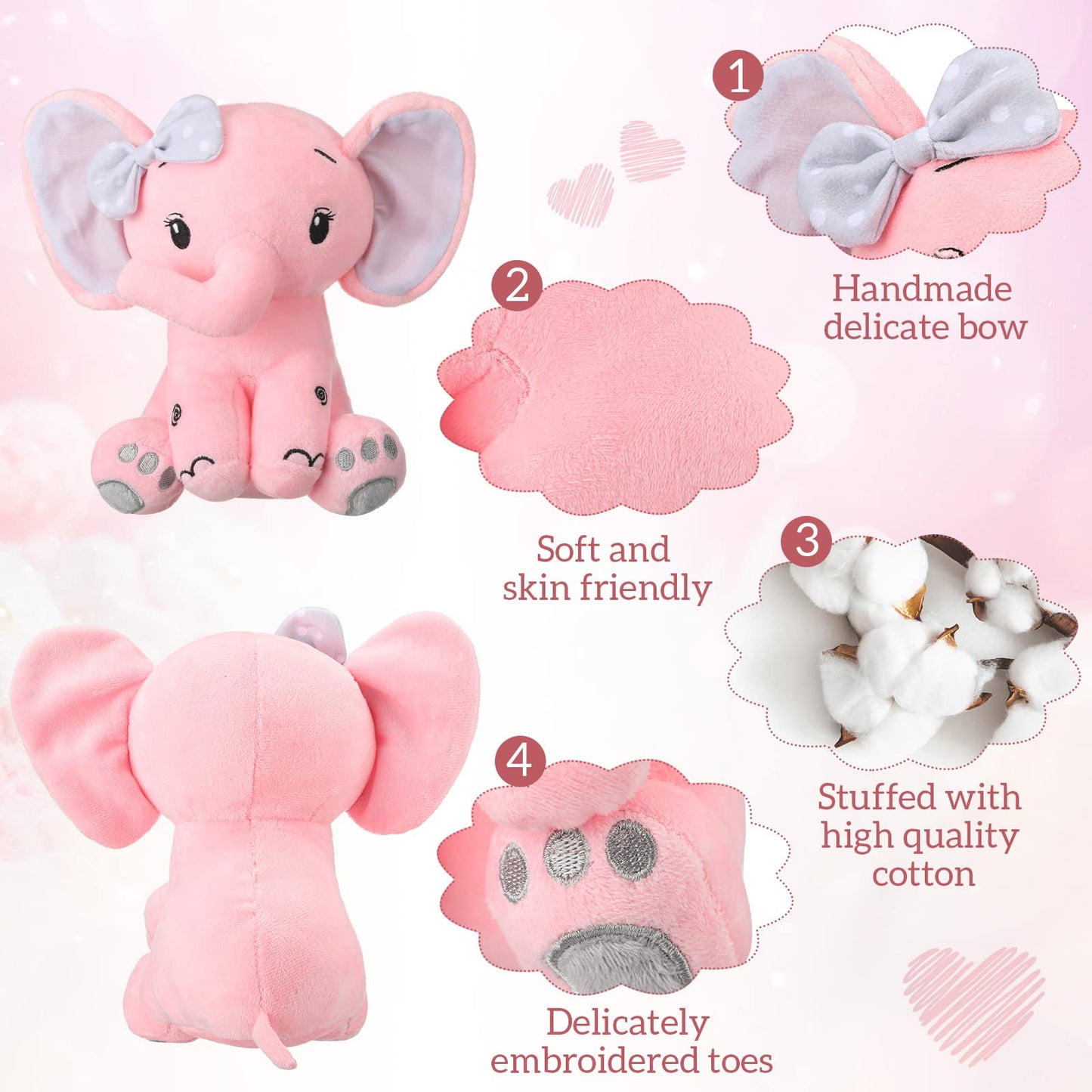 Zomiboo 3 Pieces Elephant Stuffed Animal 8 Inch Baby Stuffed Elephant Animal Plush Toy Gift Baby Girl Boys Bed Decor (Lovely Sty