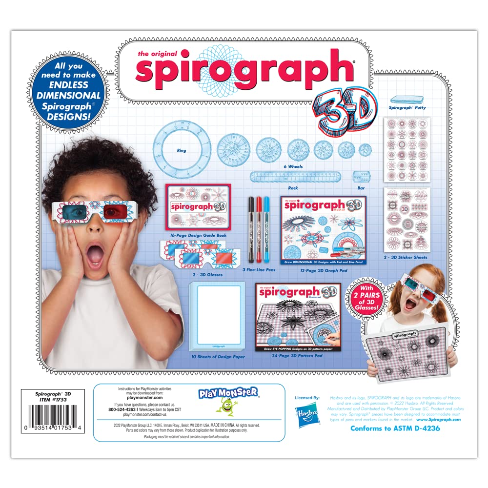 Spirograph 3D Design Kit - Classic Plastic Art Set for Ages 8+ - Blue & Red - Model 1753