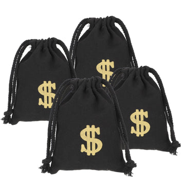 NUOBESTY 4 Pcs Money Drawstring Bag Dollar Party Favor Bags Canvas Money Pouch Dollar Sign Carrying Sack for Bank Robber Pirate 