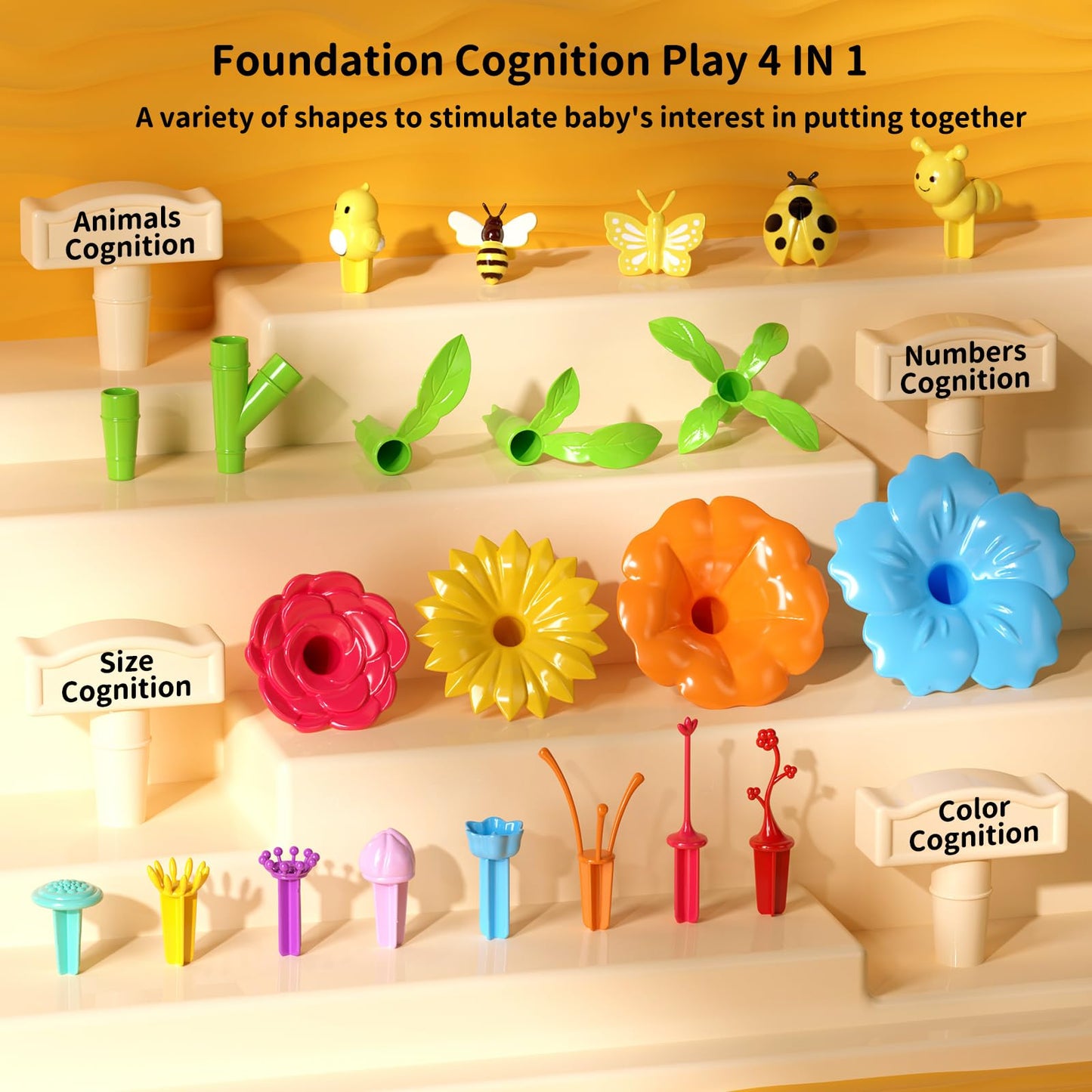 Temi 224 Pcs Flower Garden Building Toys For Girls Toys, Educational Stem Toy And Preschool Garden Play Set For Toddlers 3 4 5 6 7 Year Old Kids Boys Girls, Flower Stacking Toys For Kids Age 3-6