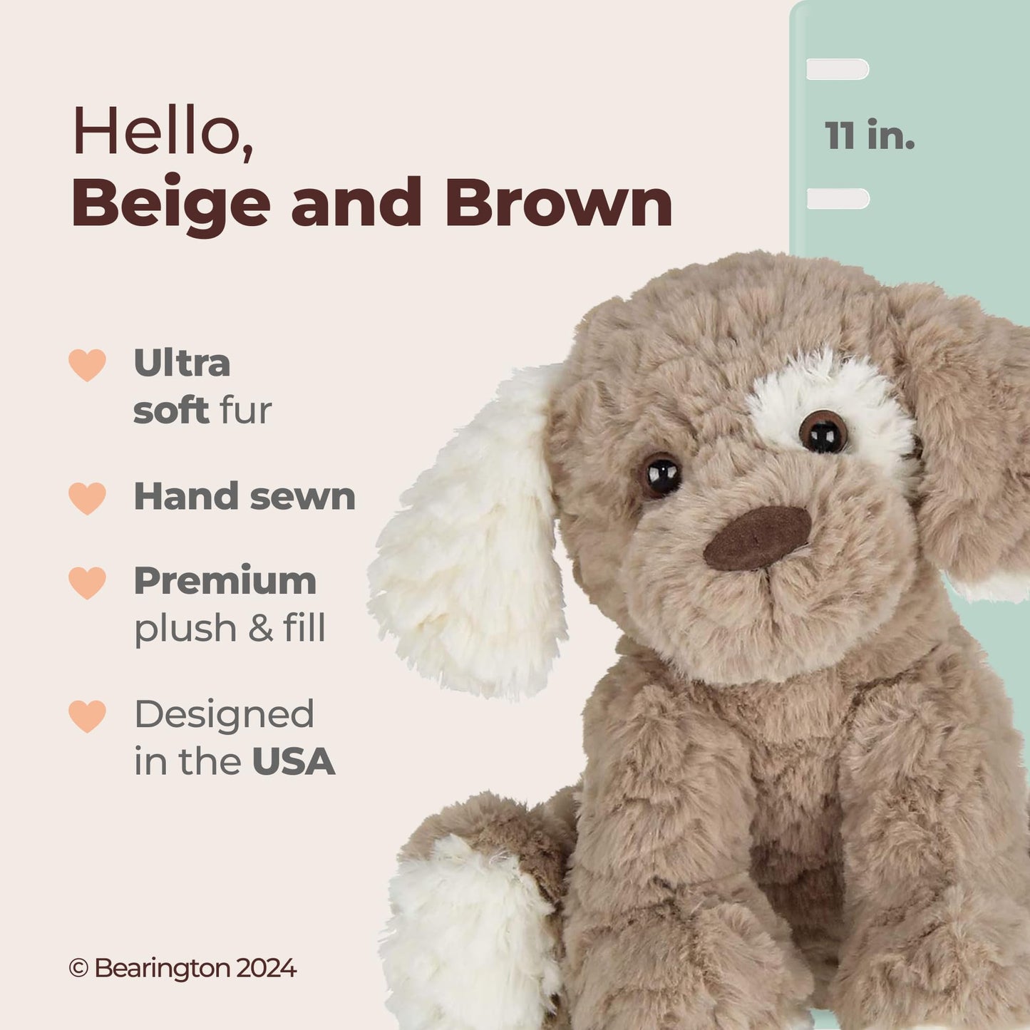 Bearington Beige And Brown Dog 11 Inch Stuffed Dog - Puppy Stuffed Animal - Plush Dog