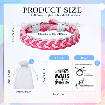 16 Set Friendship Bracelet Party Favors Braided Friendship Bracelets With Cards Adjustable Woven Friendship Bracelets Handmade B