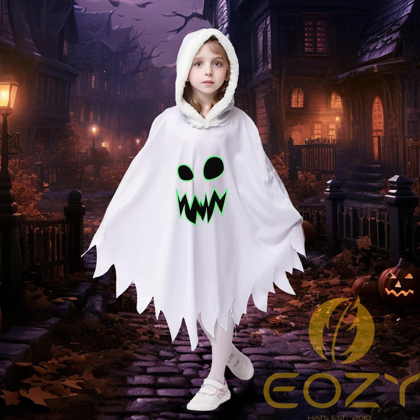 Eozy White Ghost Costume Kids Girls Halloween Scary Cosplay Fancy Dress