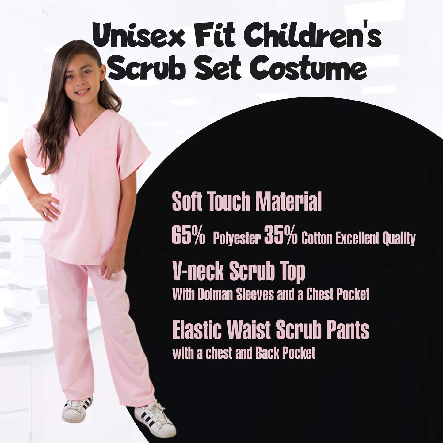 M&M Scrubs Super Soft Children Scrub Set Kids Dress Up (12/14, Pink)