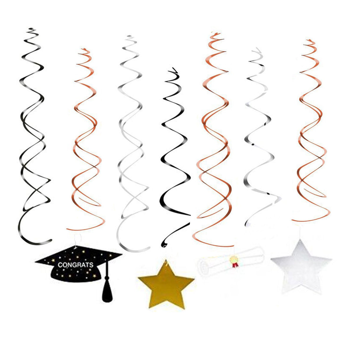 Funpa 30Pcs Graduation Party Swirl Graduation Cap Cutouts Hanging Decor Hanging Swirl