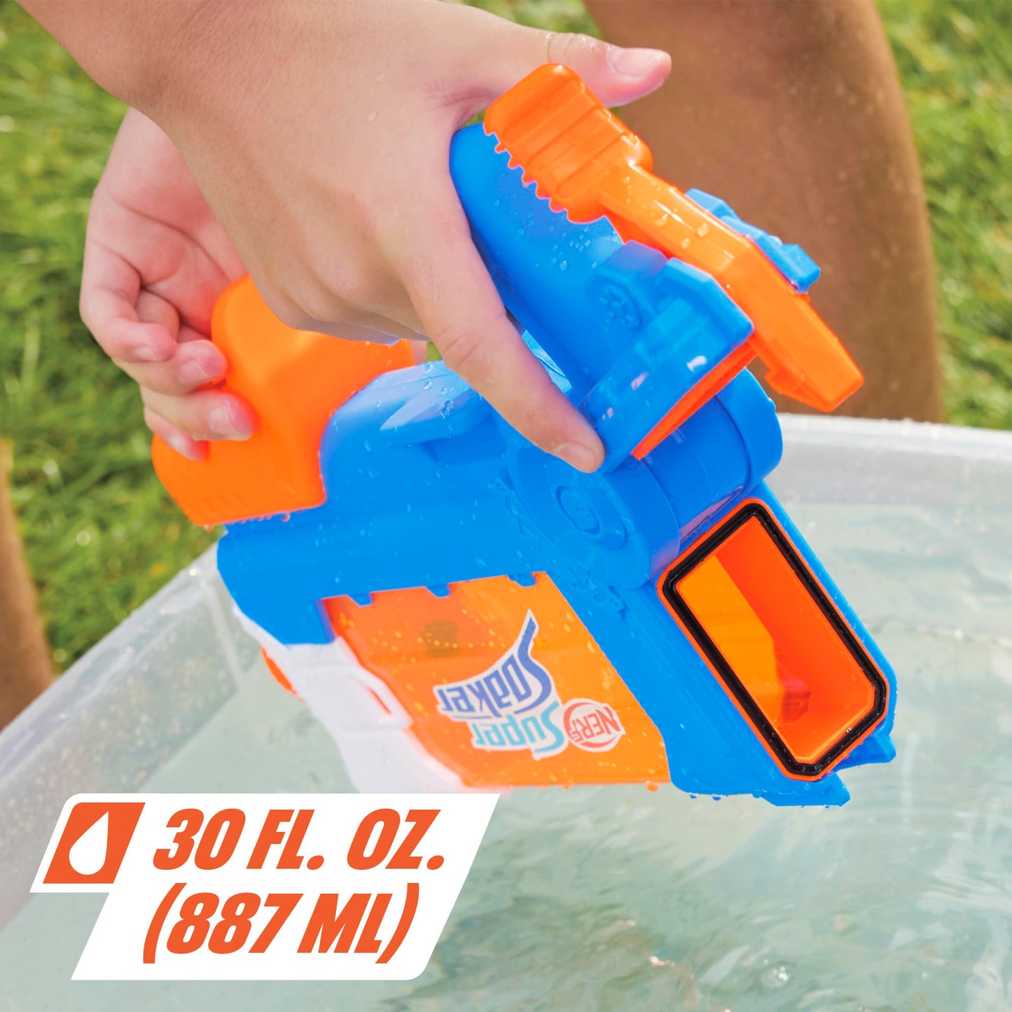 Nerf Super Soaker Flip Fill Water Blaster, 4 Spray Styles, Fast Fill, 887 Millilitre Tank, Water Toys