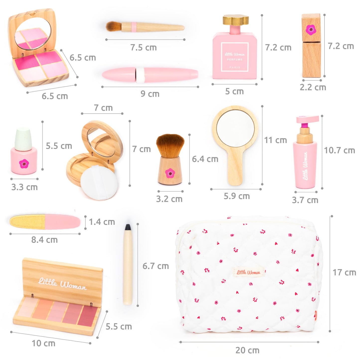 Umu Stylish Wooden Beauty Set Little Woman For Girls - Makeup Playset 17 Piece Kit With Makeup, Brush, Mirror And Cosmetics Case