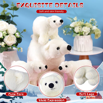Zubebe 4 Pcs Polar Bear Stuffed Animal Set Large White Stuffed Bear Soft Polar Bear Plush Toy Cuddly Bear Gifts For Birthday Chr