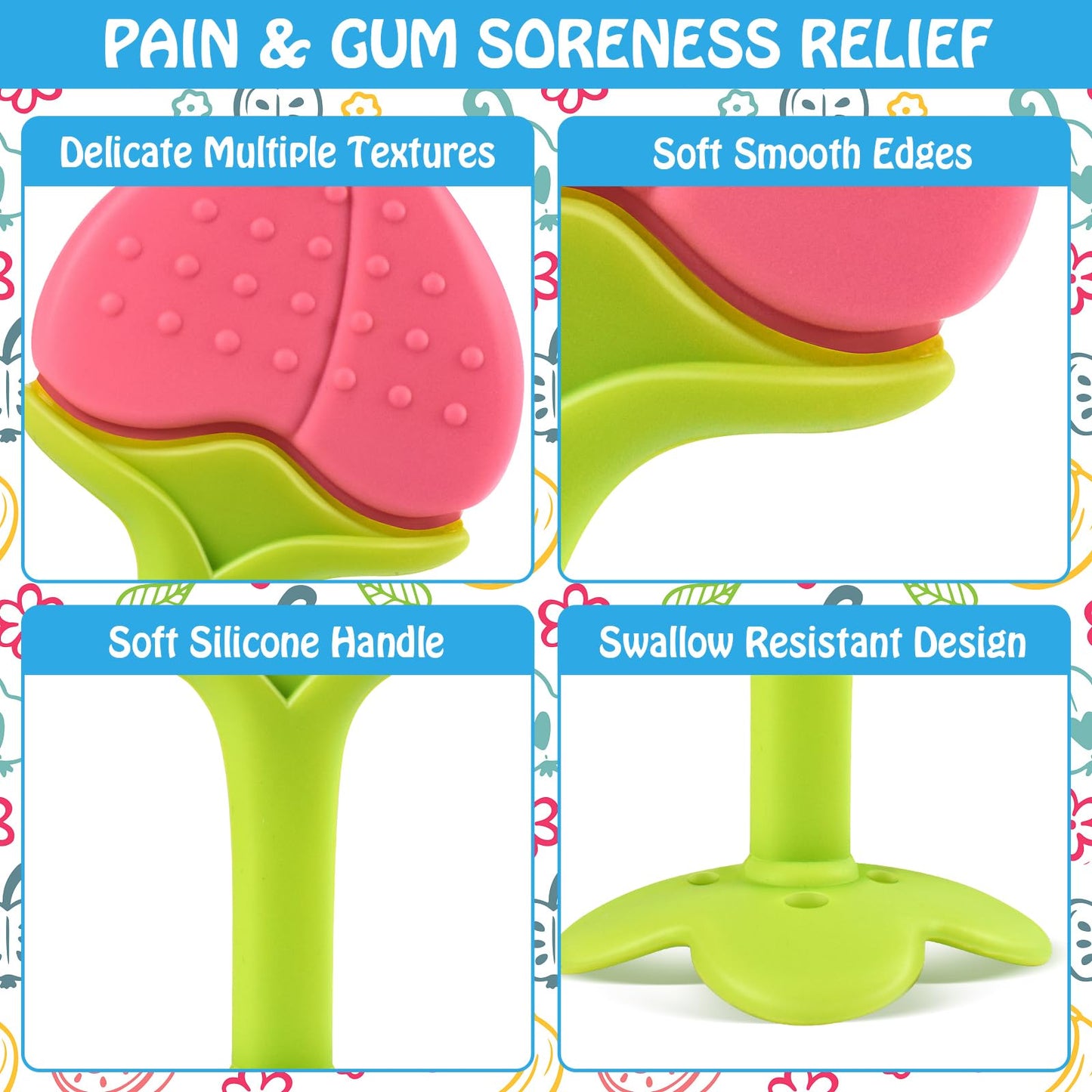 Tinabless Teething Toys - 5 Pack Infant Silicone Teethers, BPA-Free, Multicolor, Freezer Safe