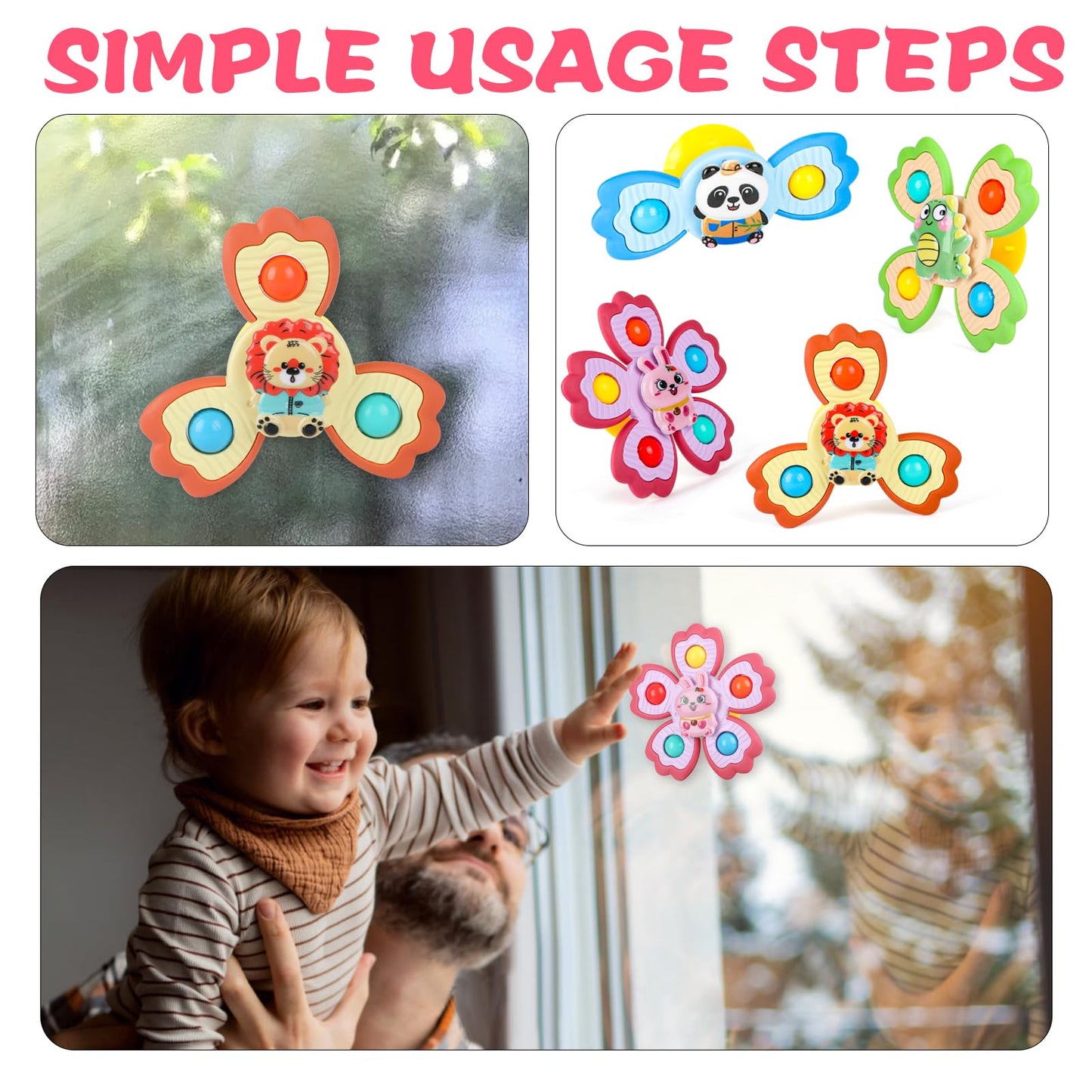Jofony 4 Pcs Suction Cup Spinners Toys For Baby,Spinning Toy For Baby 3-18 Months Toddlers Sensory Activity Fidget Bath Toy Educ