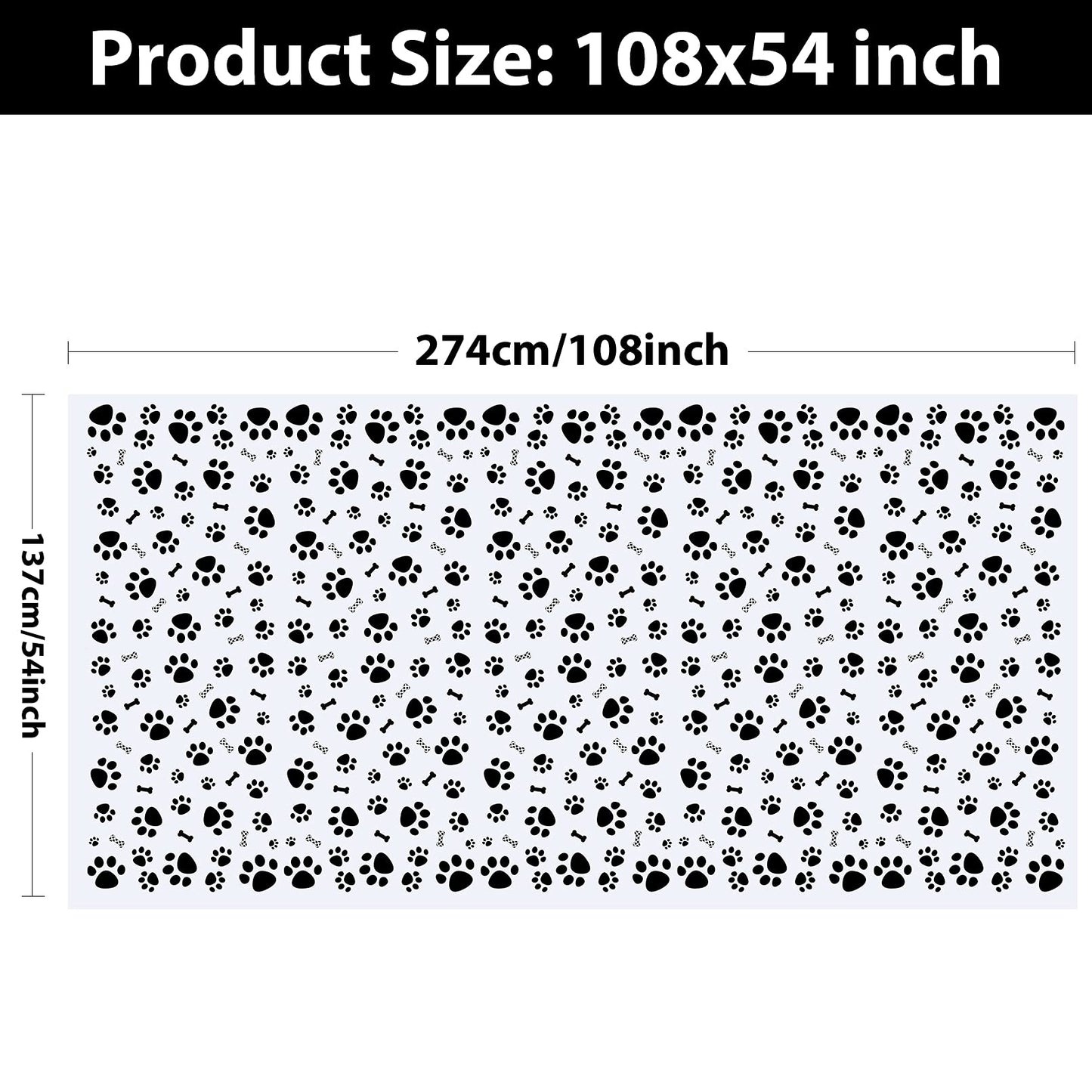 Puppy Dog Pet Paw Print Tablecloth, 1 Pack Large Size Paw Print and Bone Sign Disposable Plastic Rectangle Table Cloth for Pet D
