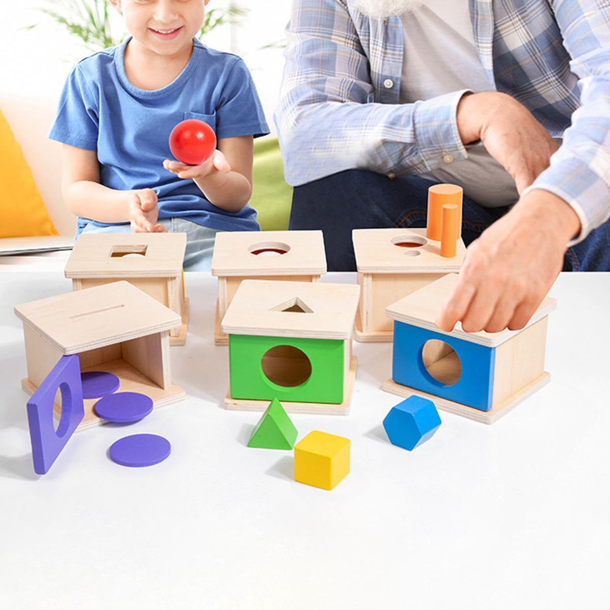Calandis Wooden Object Permanence Box Early Learning Set For Children Boys Girls Kids Yellow | Developmental Baby Toys | Toys Fo