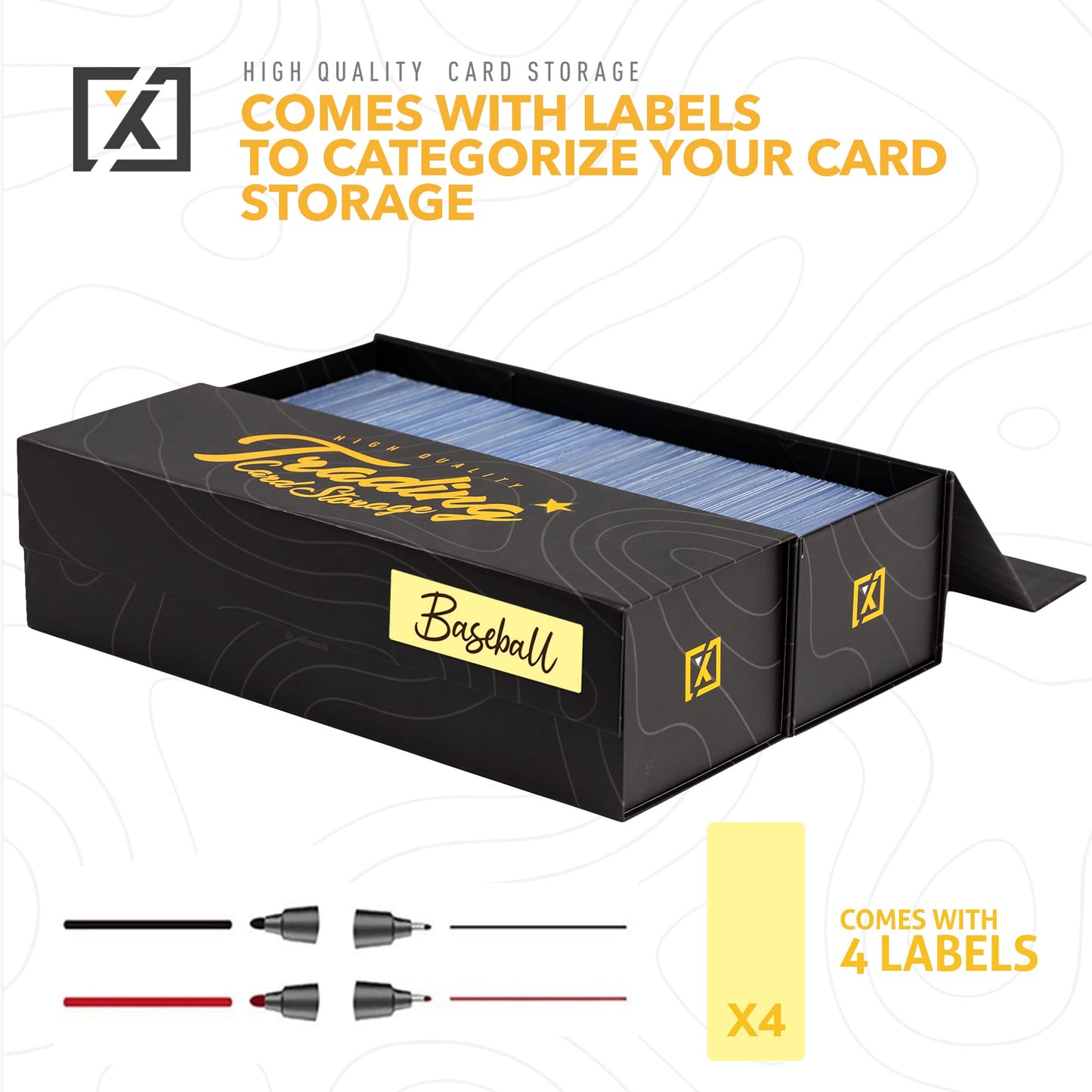 X Pro Trading Card Storage Box [1 / 3 Pack], Magnetic Lid, Comes With Labels | Sports Card Storage Boxes | Baseball Card Toploader Storage Fits 800 Cards, 200 Toploaders, Or 50 One Touch