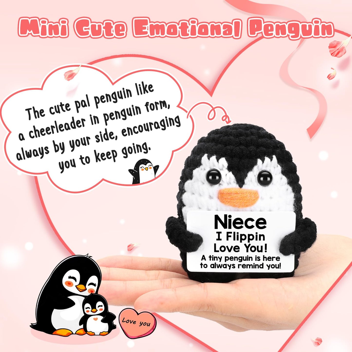 CryCarrot Mini Funny Niece Gifts from Auntie Aunt Uncle  Handmade Crochet Penguin Christmas Birthday Gifts for Niece Teen mature-themed  I Love You Niece Emotional Cute Decor