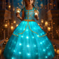 Uporpor Light Up Princess Dress Up Clothes Costume For Girls Halloween Kids Princess Cosplay Party Supply For Christmas, Blue Green, 100