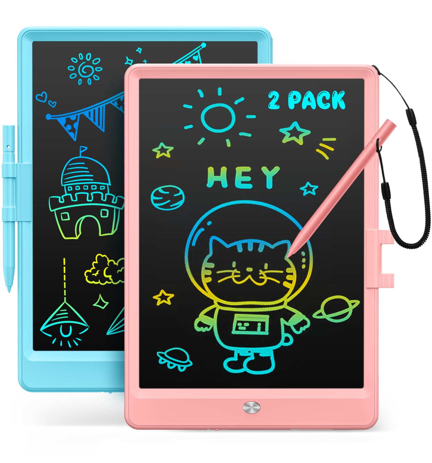 Kidopire LCD Writing Tablet for Kids, Reusable Doodle Board, 2Pack Drawing Tablet Drawing Pad for Kids with String, Educational 
