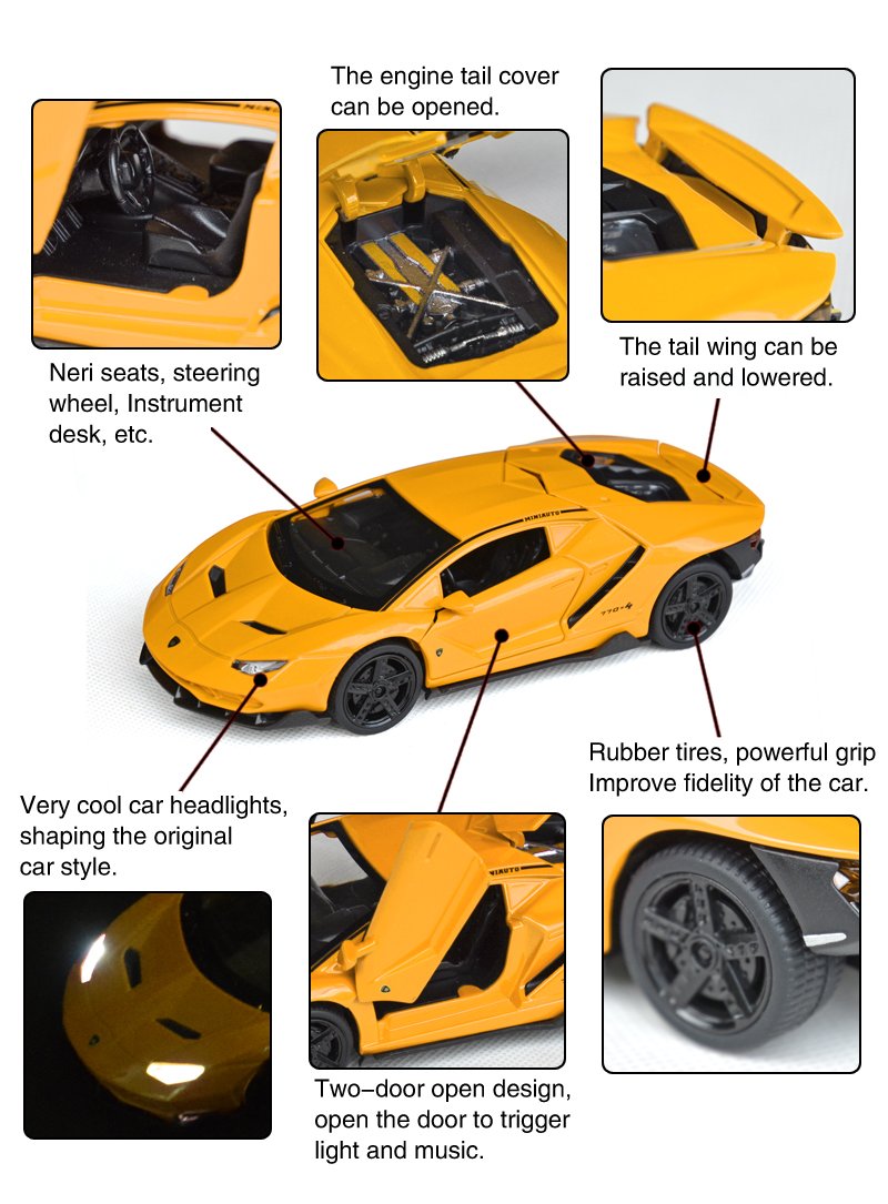 Tianmei 1:32 Supercar Kids Toys Die-Cast Alloy Metal Car Model Collection Children Play Vehicle (Lbjn - Yellow)