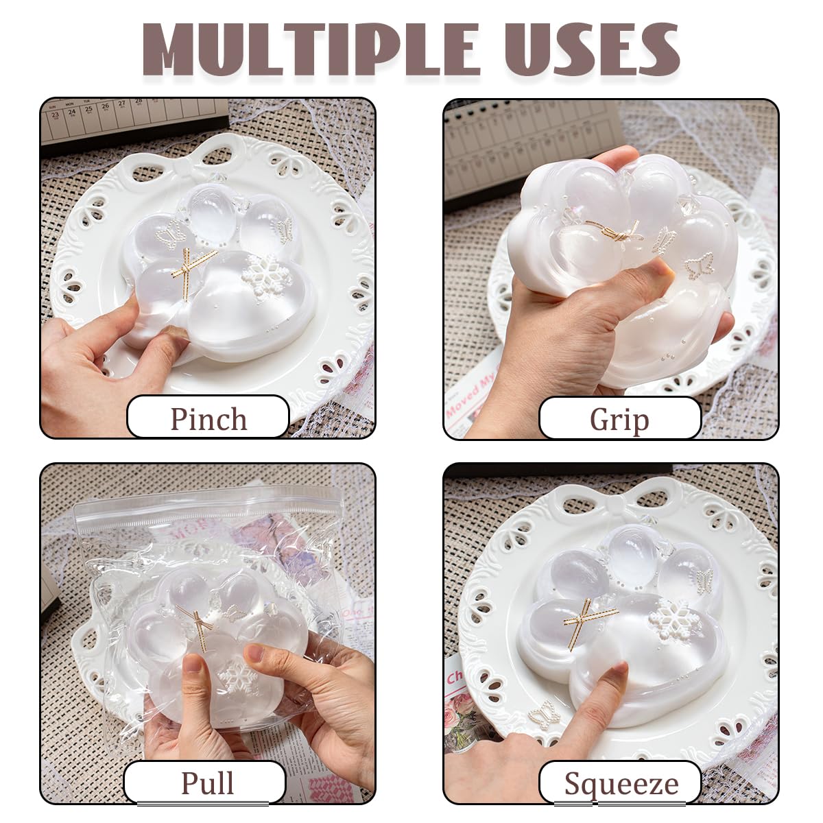 5.1 Inch Big Handmade Taba Cat Paw Squishy Toys  Soft White Cat Paw Squeeze Toy for Stress Relief  Large Funny Sensory Fidget Squishies Suitable for mature-themeds Kids