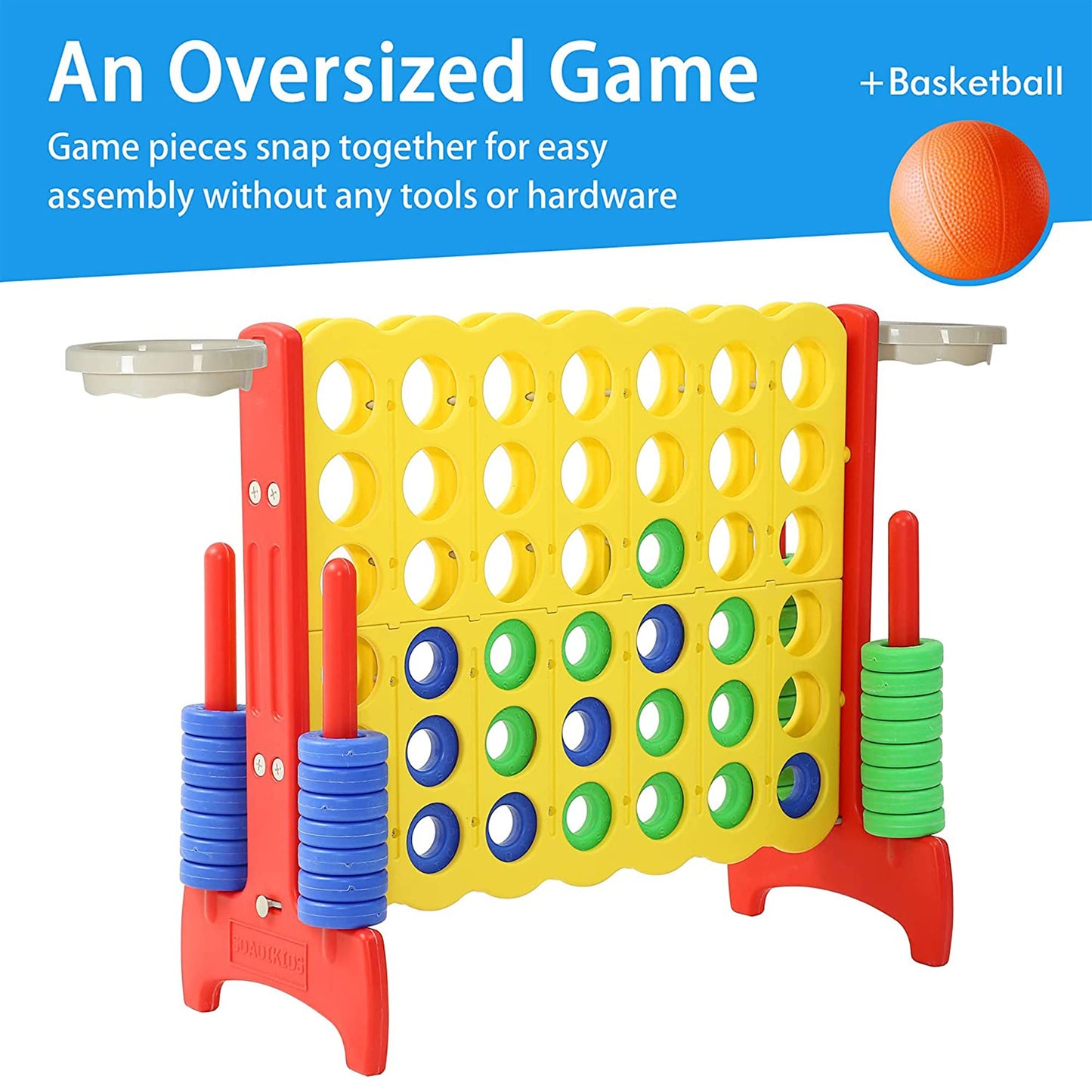 Sdadi Giant 33 Inch Easy Set Up Durable 4 In A Row Hoop Connect Strategy Game And Basketball Family Fun Board For Kids And Adult