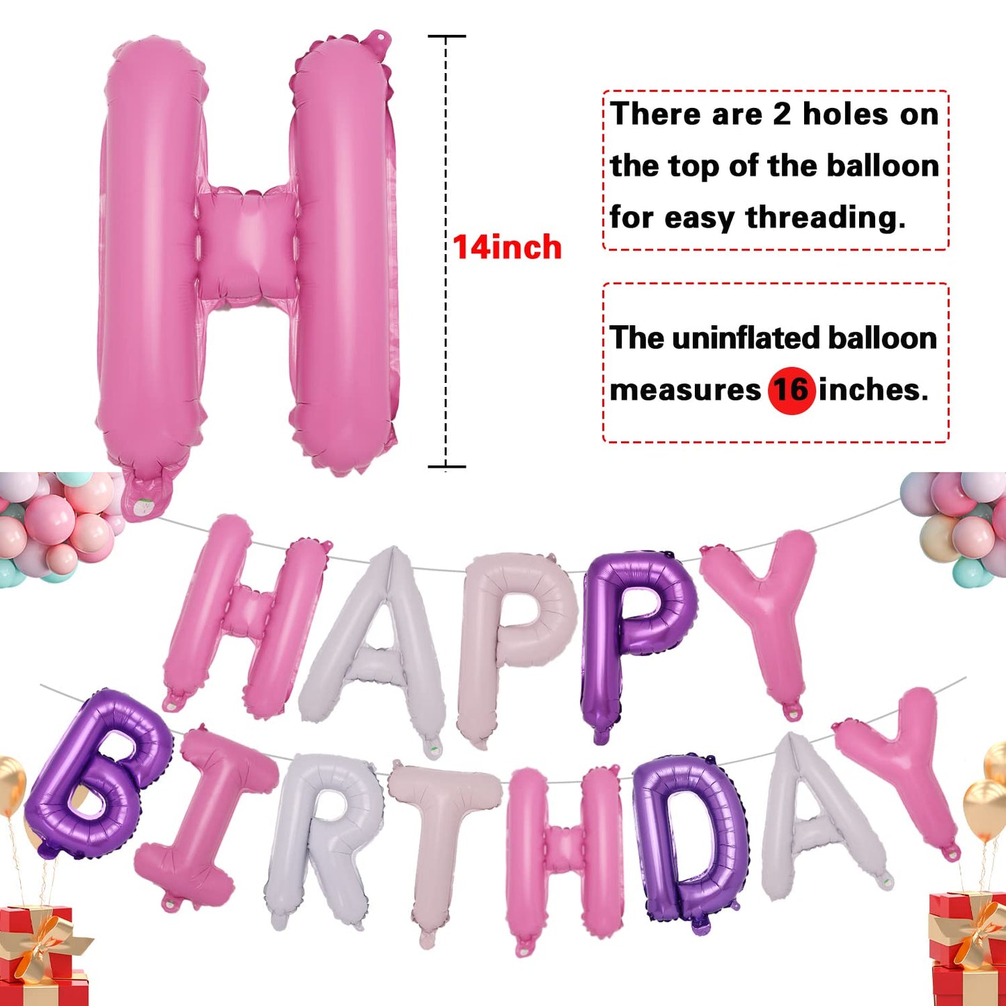 Accevo Pantone Happy Birthday Banner Purple Pink Happy Birthday Balloons 16 Inch Foil Letters Balloons Happy Birthday Sign For K